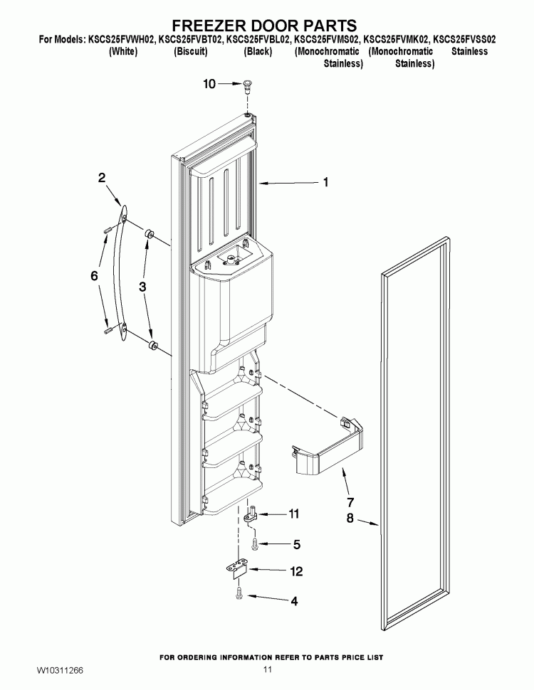 FREEZER DOOR PARTS Diagram and Parts List for KSCS25FVBT02  KitchenAid Refrigerator