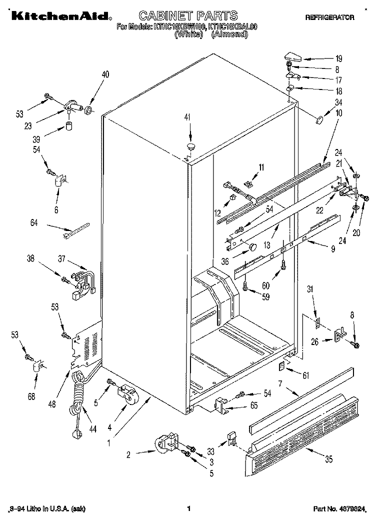 CABINET Diagram and Parts List for KTHC18KBAL00  KitchenAid Refrigerator