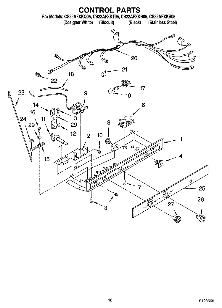 CONTROL PARTS Diagram and Parts List for CS22AFXKQ05  Crosley Refrigerator