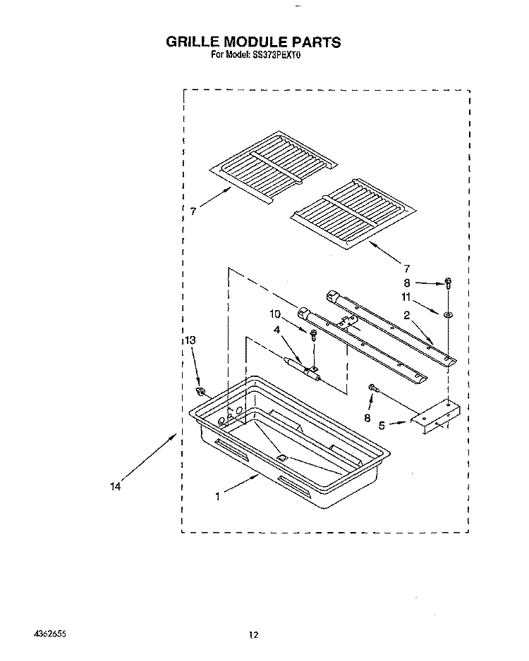 GRILLE MODULE Diagram and Parts List for SS373PEXT0  Whirlpool Range