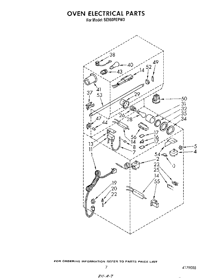 OVEN ELECTRICAL Diagram and Parts List for SE960PEPW3  Whirlpool Range