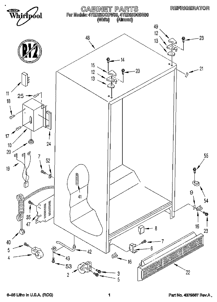 CABINET Diagram and Parts List for 4YED25DQDN00  Whirlpool Refrigerator