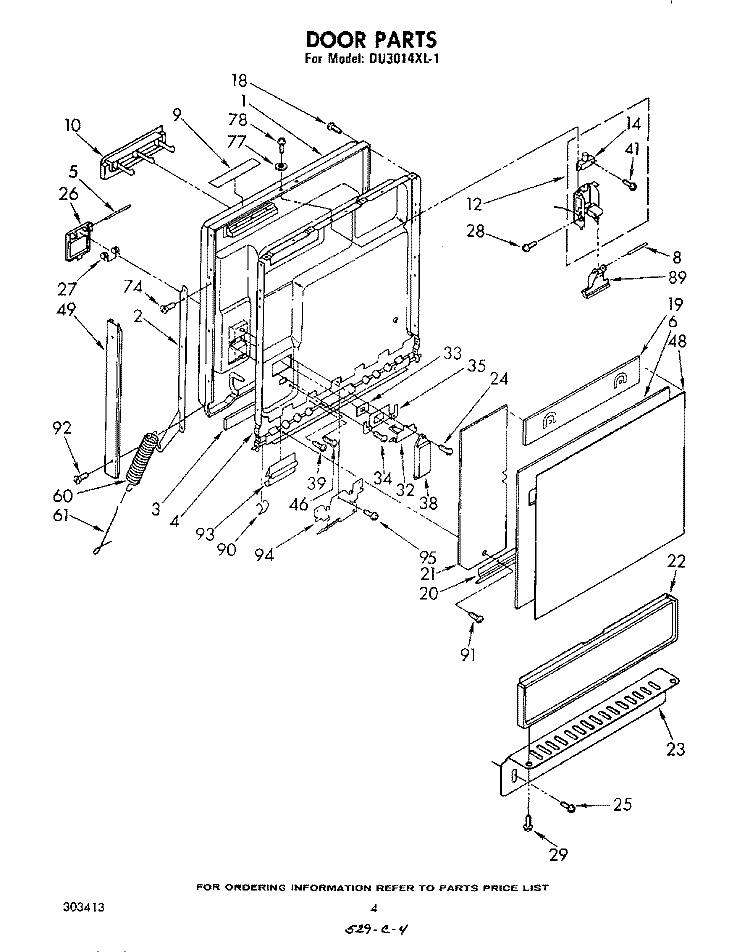 DOOR PARTS Diagram and Parts List for DU3014XL1  Whirlpool Dishwasher