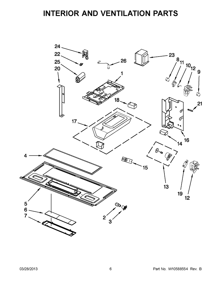 INTERIOR AND VENTILATION PARTS Diagram and Parts List for YWMH2205XVQ2  Whirlpool Microwave