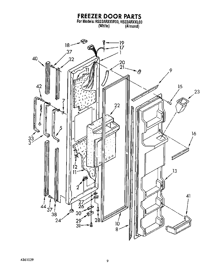 FREEZER DOOR Diagram and Parts List for RS22ARXXW00  Roper Refrigerator