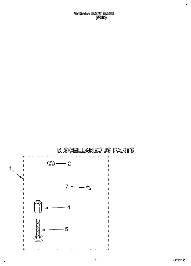 MISCELLANEOUS Diagram and Parts List for 6LBR5132AW2  Whirlpool Washer