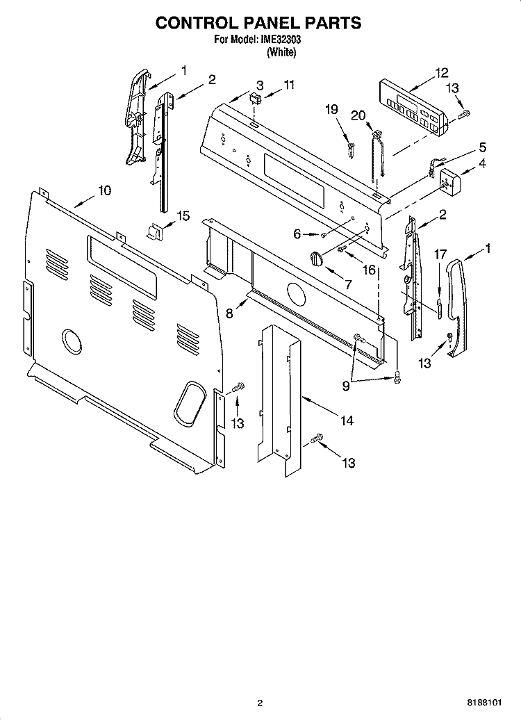 CONTROL PANEL PARTS Diagram and Parts List for IME32303  Inglis Range