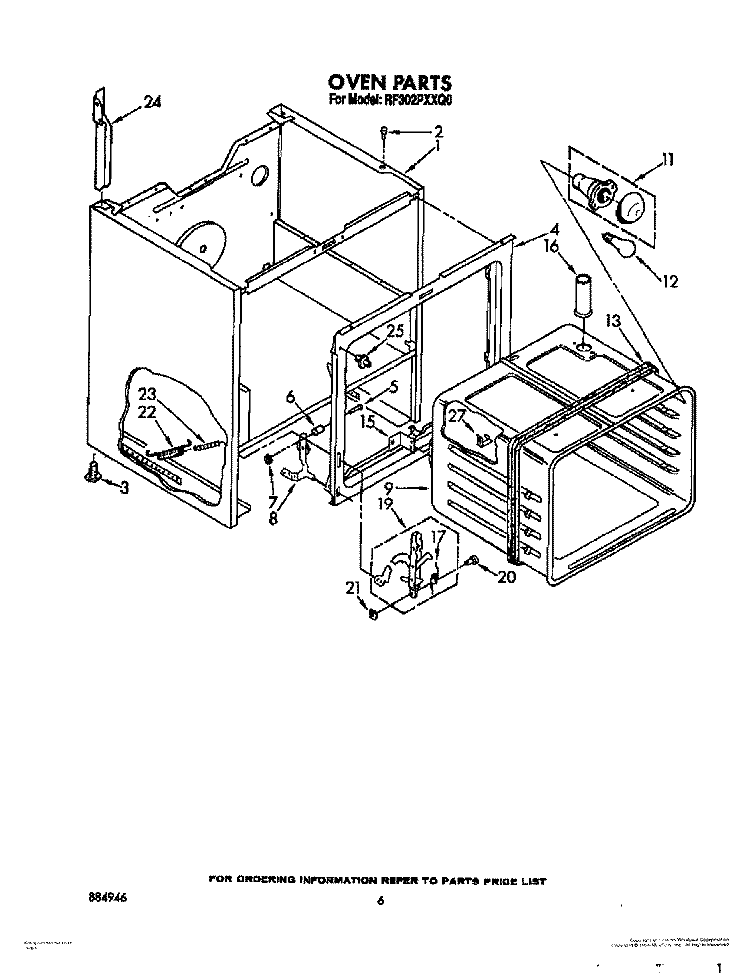 OVEN Diagram and Parts List for RF302PXXQ0  Whirlpool Range