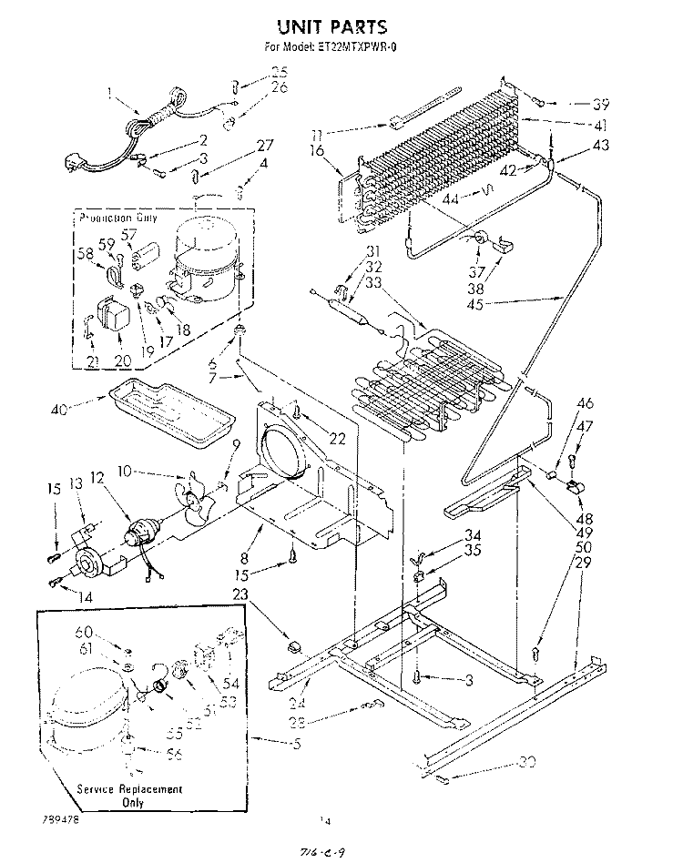 UNIT Diagram and Parts List for ET22MTXPWR0  Whirlpool Refrigerator