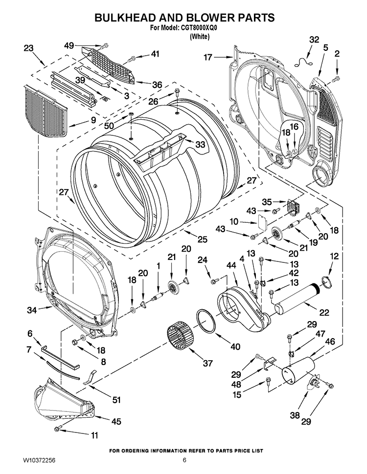 BULKHEAD AND BLOWER PARTS Diagram and Parts List for CGT8000XQ0  Whirlpool Washer Dryer Combo