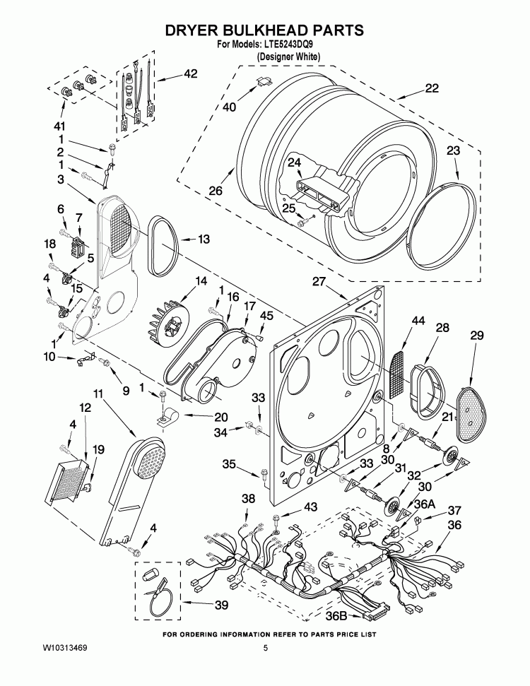 DRYER BULKHEAD PARTS Diagram and Parts List for LTE5243DQ9  Whirlpool Washer Dryer Combo