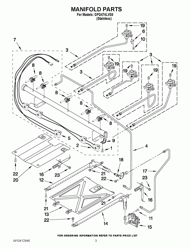 MANIFOLD PARTS Diagram and Parts List for GFG474LVS0  Whirlpool Range