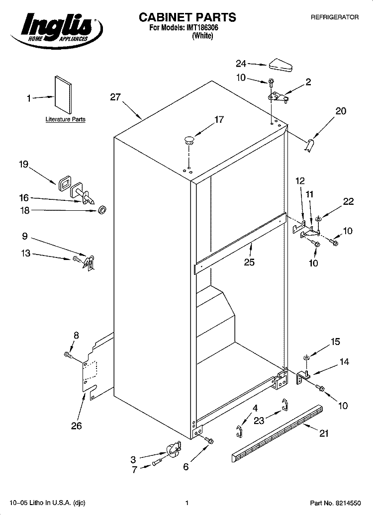 CABINET PARTS Diagram and Parts List for IMT186306  Inglis Refrigerator