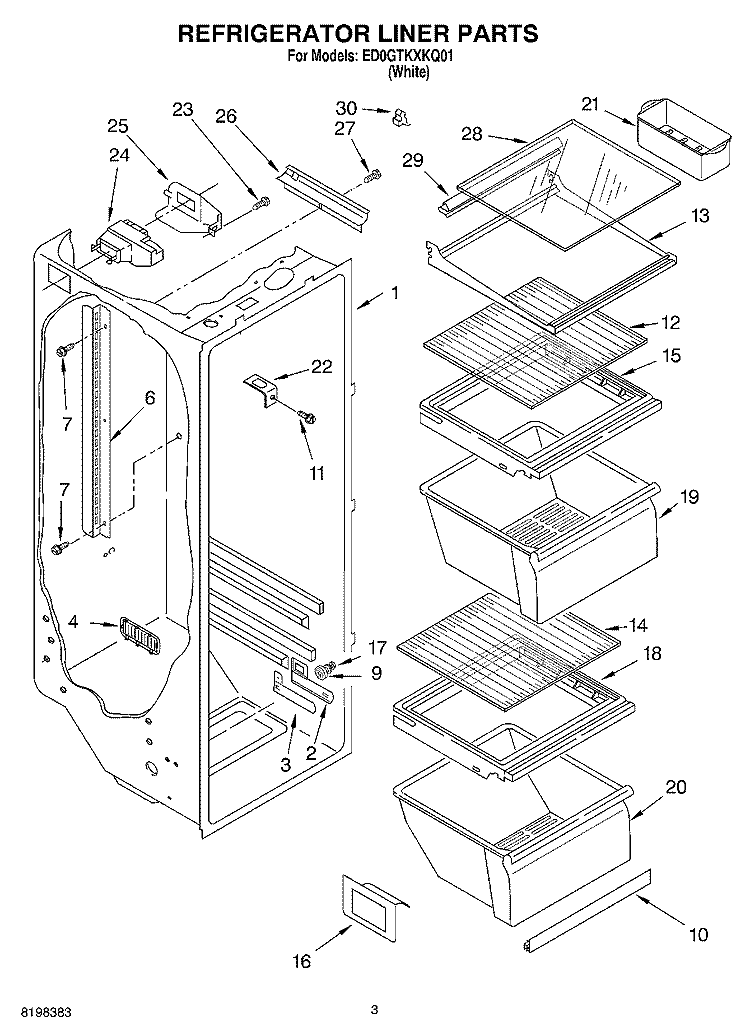 REFRIGERATOR LINER Diagram and Parts List for ED0GTKXKQ01  Whirlpool Refrigerator