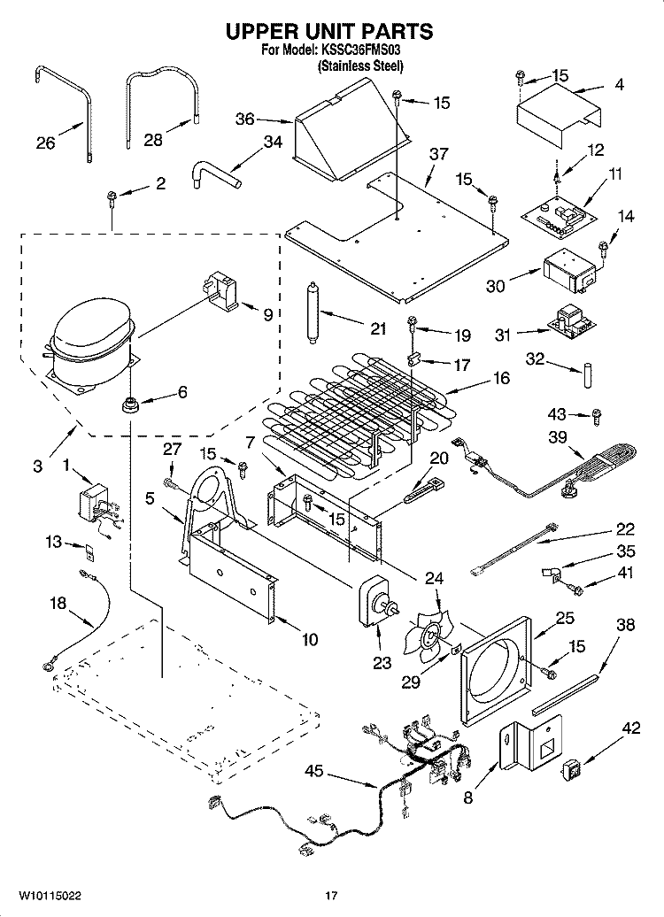 UPPER UNIT PARTS Diagram and Parts List for KSSC36FMS03  KitchenAid Refrigerator