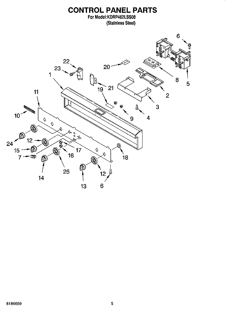 CONTROL PANEL PARTS Diagram and Parts List for KDRP462LSS08  KitchenAid Range
