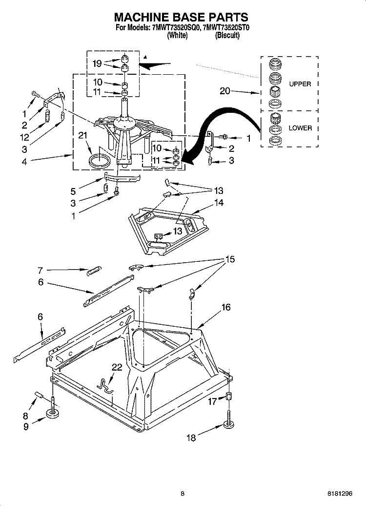 MACHINE BASE PARTS Diagram and Parts List for 7MWT73520SQ0  Whirlpool Washer