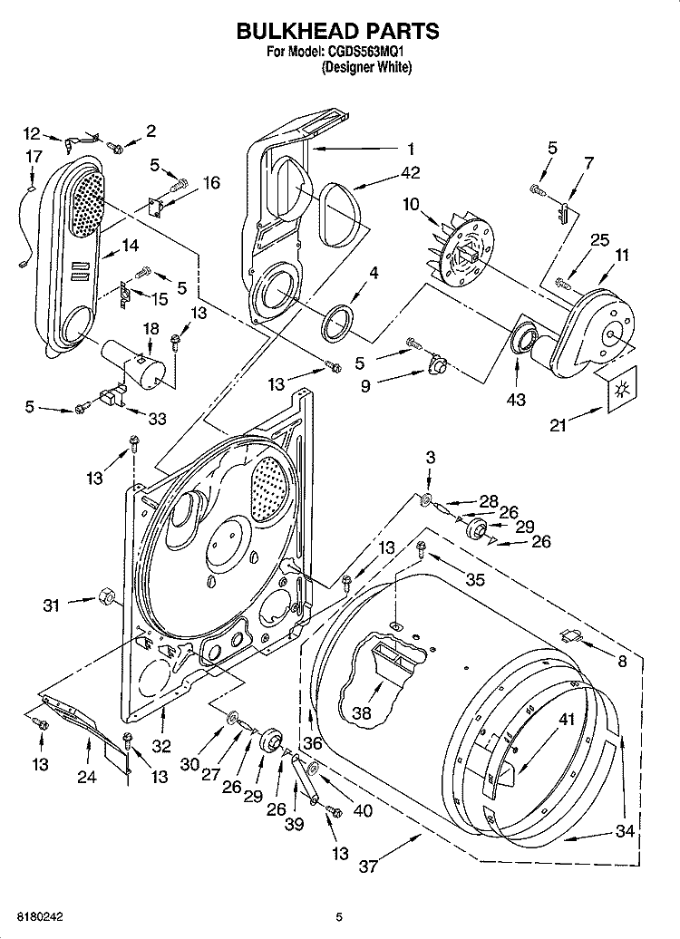 BULKHEAD PARTS Diagram and Parts List for CGDS563MQ1  Crosley Dryer