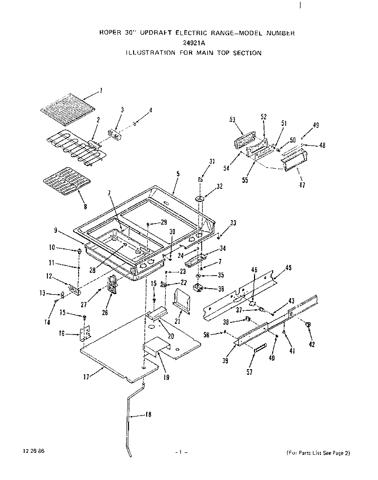 MAIN TOP Diagram and Parts List for 2492L1A  Roper Range