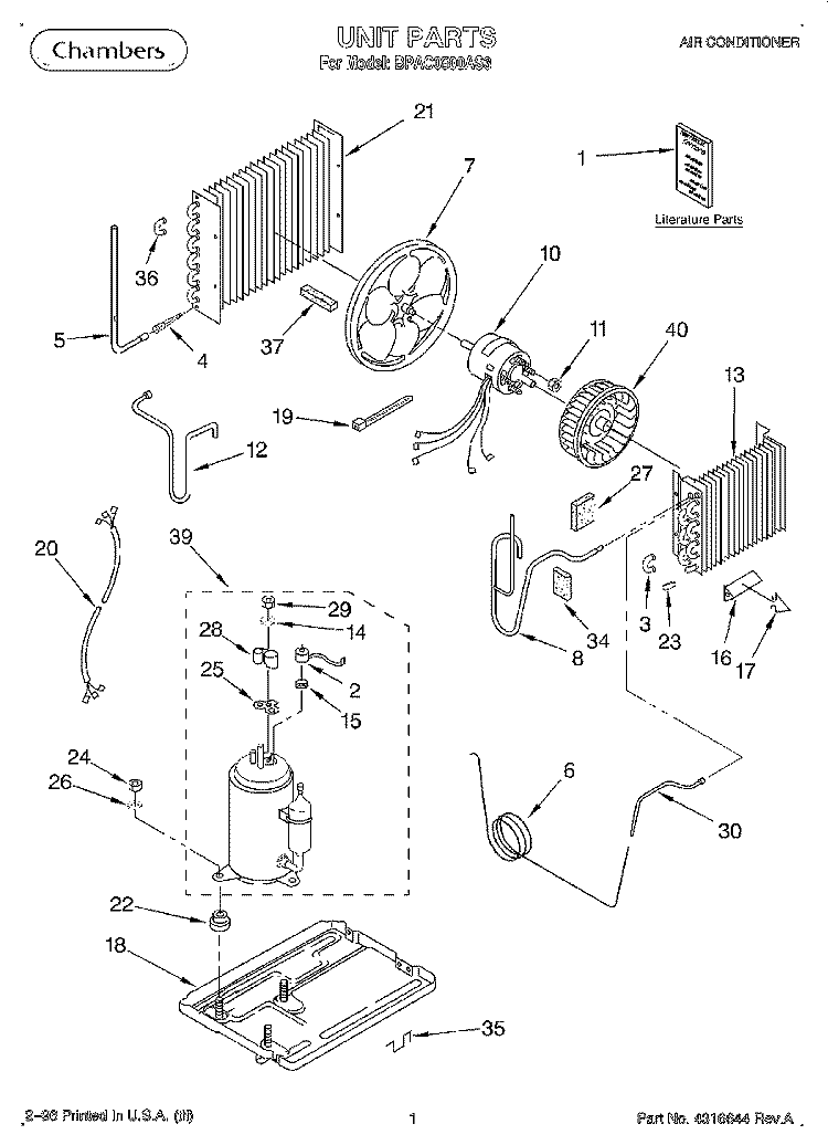 UNIT, LITERATURE Diagram and Parts List for BPAC0500AS3  KitchenAid Air Conditioner