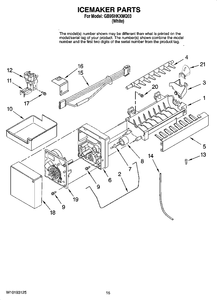 ICEMAKER PARTS, OPTIONAL PARTS (NOT INCLUDED) Diagram and Parts List for GB9SHKXMQ03  Whirlpool Refrigerator