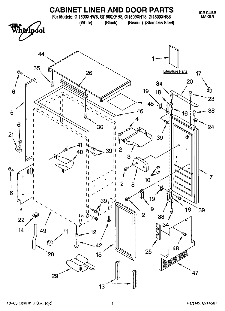 CABINET LINER AND DOOR PARTS Diagram and Parts List for GI1500XHB8  Whirlpool Ice Maker