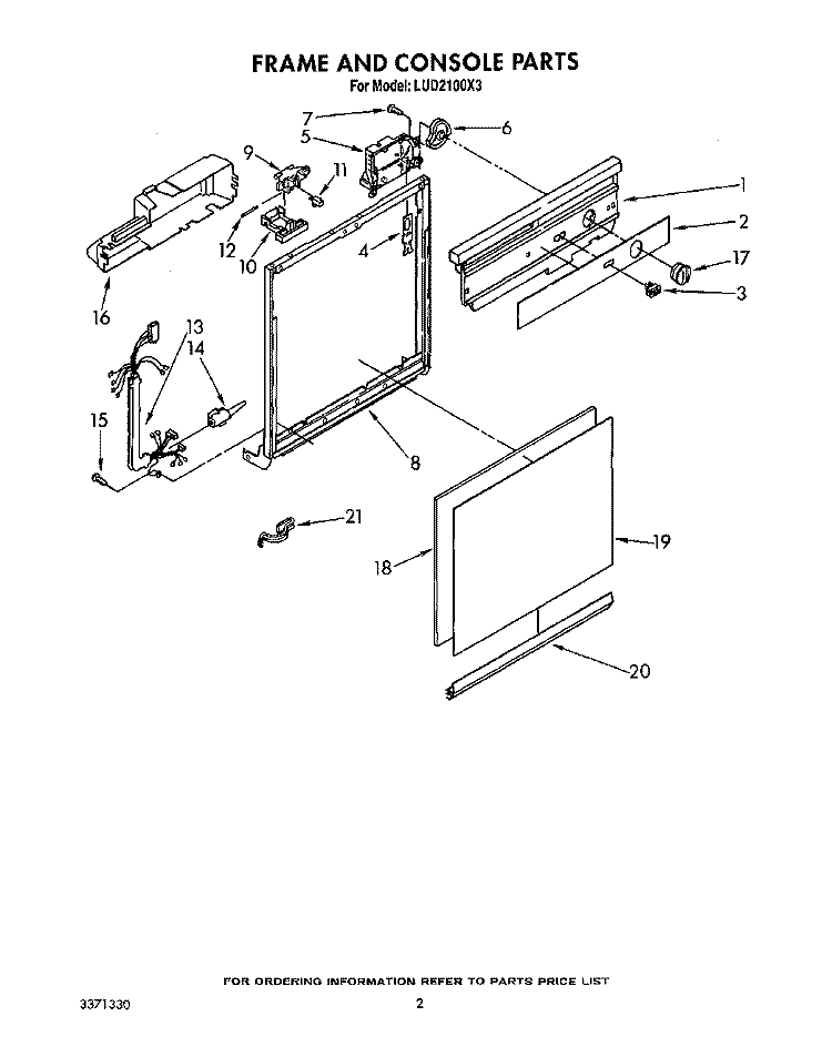 FRAME AND CONSOLE Diagram and Parts List for LUD2100X3  Whirlpool Dishwasher