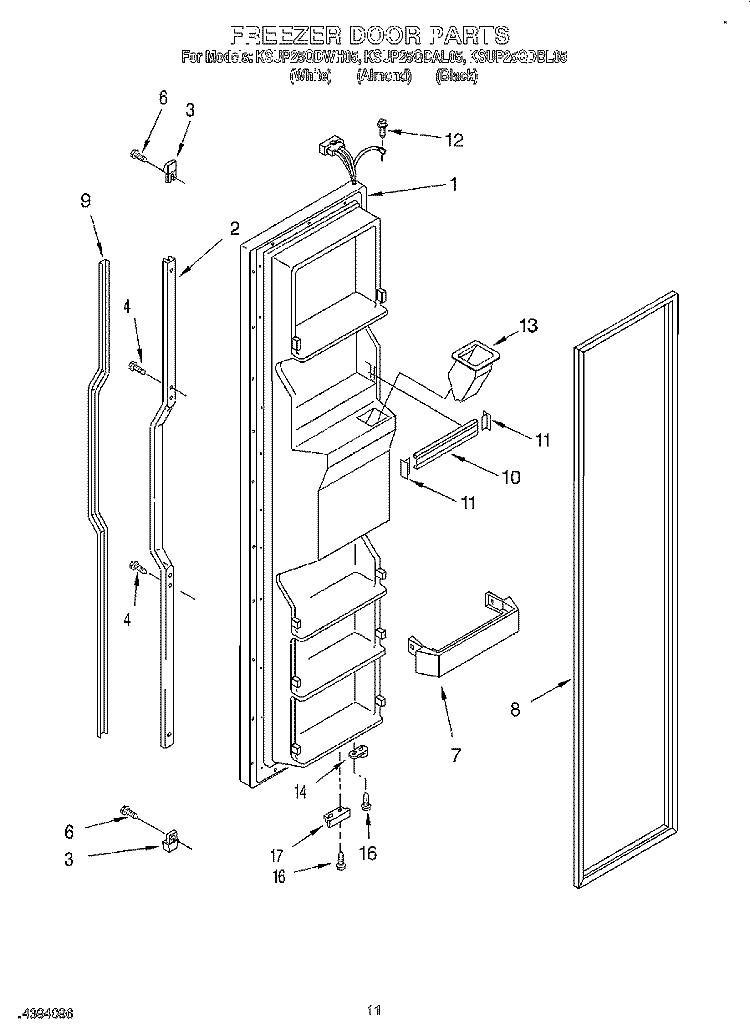 FREEZER DOOR Diagram and Parts List for KSUP25QDAL05  KitchenAid Refrigerator