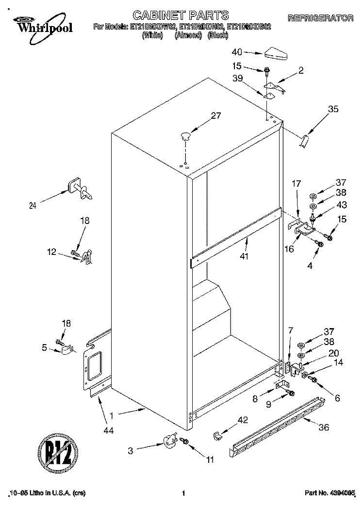 CABINET Diagram and Parts List for ET21DMXDW02  Whirlpool Refrigerator