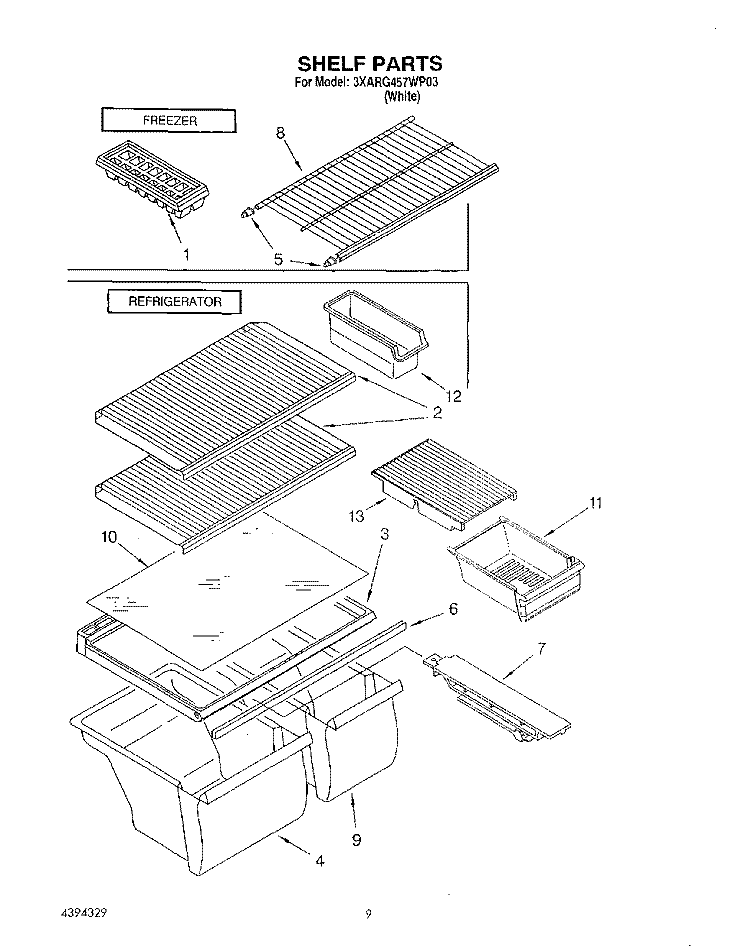 SHELF, LIT/OPTIONAL Diagram and Parts List for 3XARG457WP03  Whirlpool Refrigerator