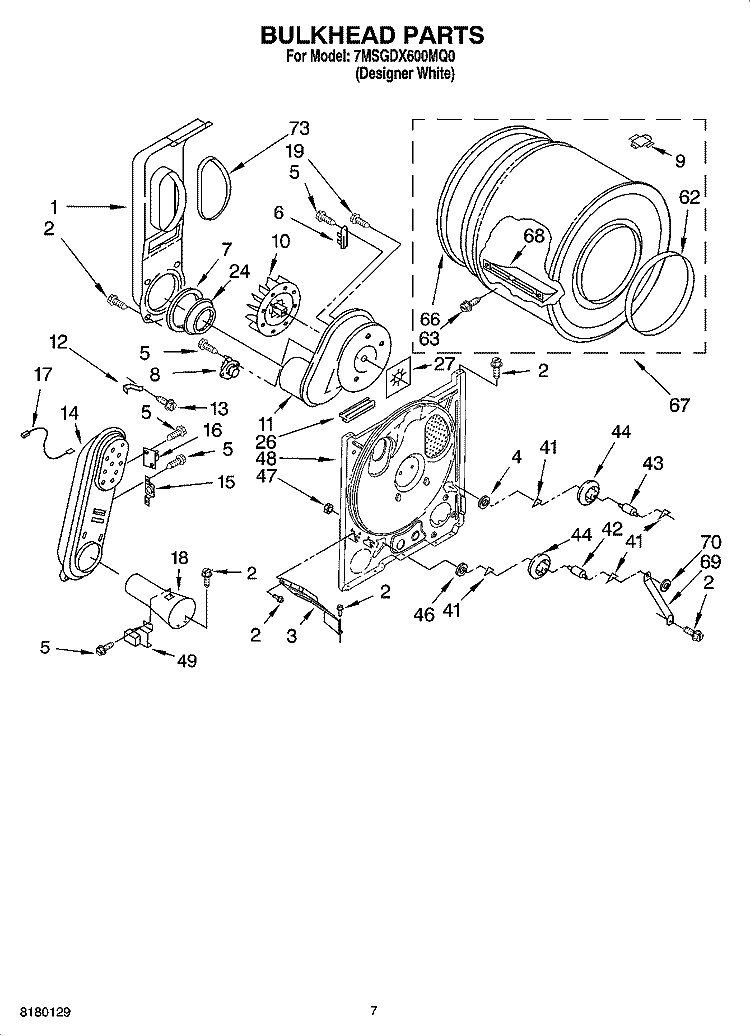 BULKHEAD PARTS Diagram and Parts List for 7MSGDX600MQ0  Whirlpool Dryer