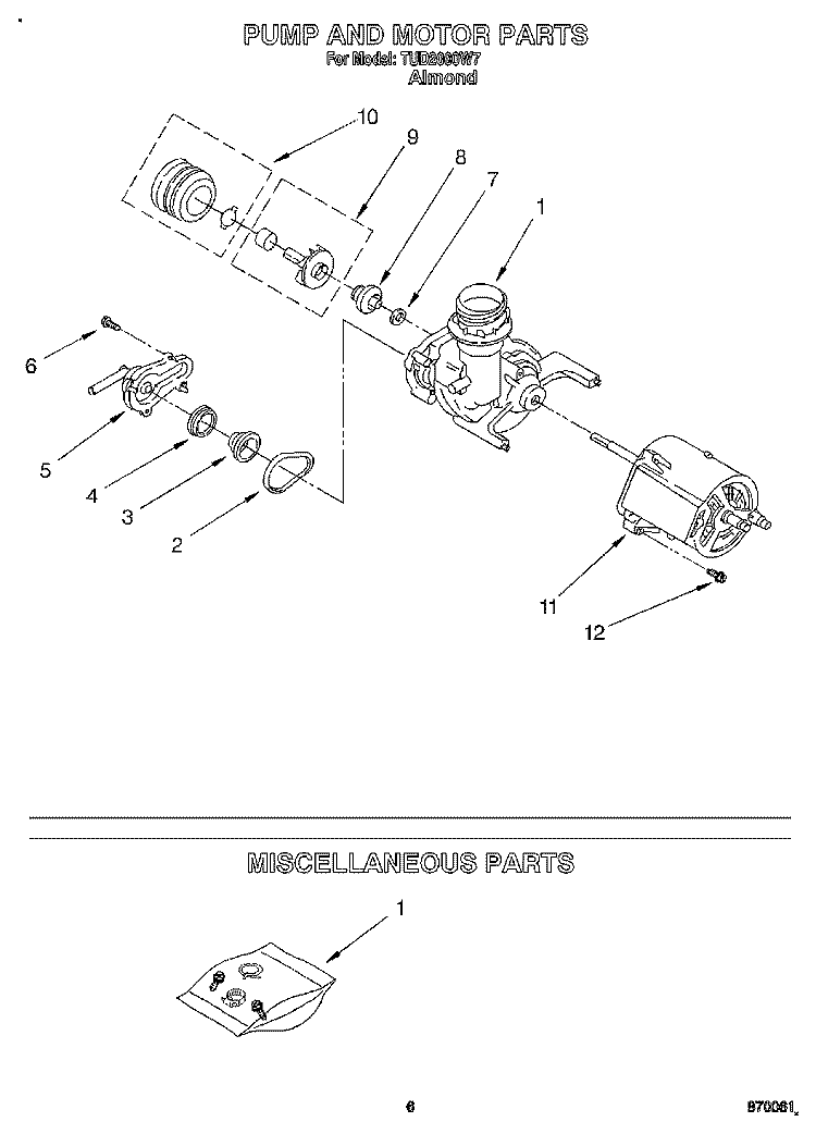 PUMP AND MOTOR, MISCELLANEOUS Diagram and Parts List for TUD2000W7  Whirlpool Dishwasher