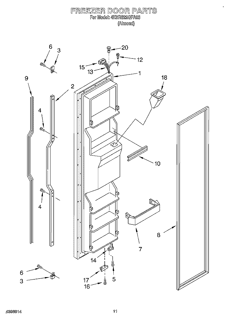 FREEZER DOOR Diagram and Parts List for 4KSRS22QFA03  KitchenAid Refrigerator