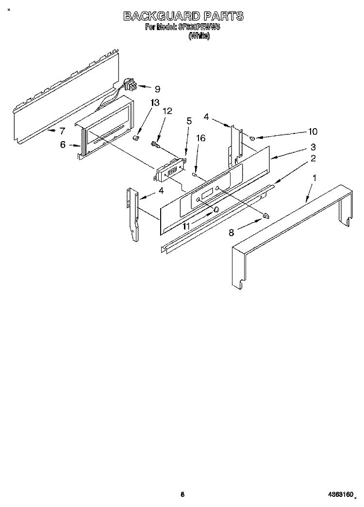 BACKGUARD Diagram and Parts List for SF330PEWW5  Whirlpool Range