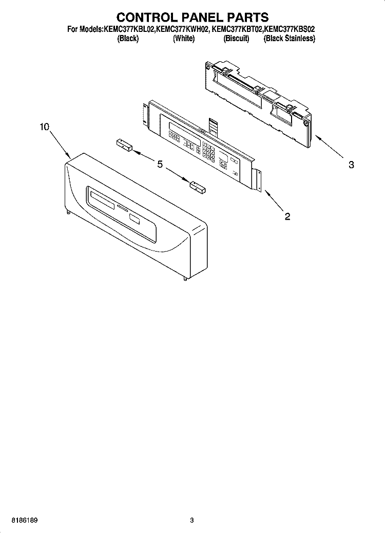 CONTROL PANEL PARTS Diagram and Parts List for KEMC377KBT02  KitchenAid Microwave Oven Combo