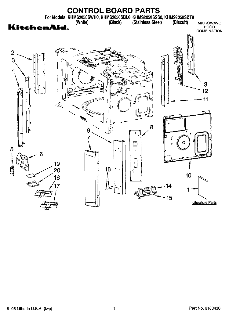 CONTROL BOARD PARTS Diagram and Parts List for KHMS2050SSS0  KitchenAid Microwave