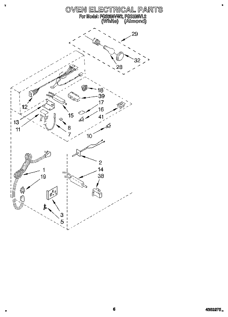 OVEN ELECTRICAL, LITERATURE Diagram and Parts List for FGS395VL2  Whirlpool Range