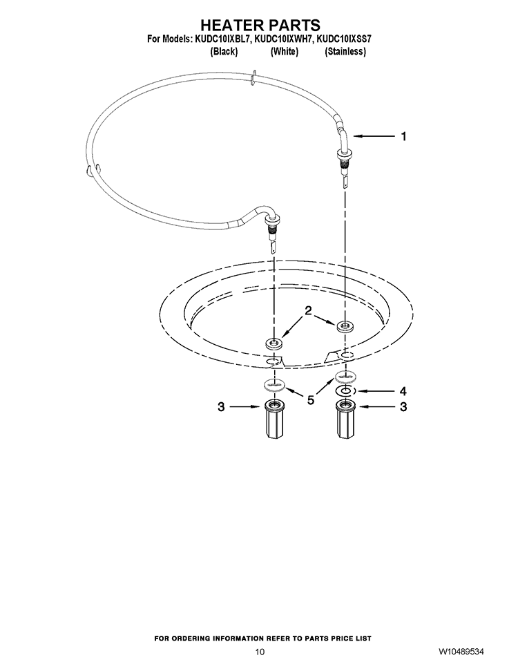 HEATER PARTS Diagram and Parts List for KUDC10IXBL7  KitchenAid Dishwasher