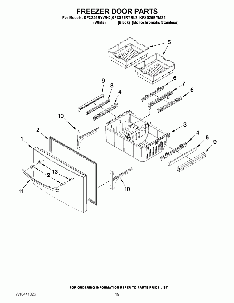 FREEZER DOOR PARTS Diagram and Parts List for KFXS25RYBL2  KitchenAid Refrigerator