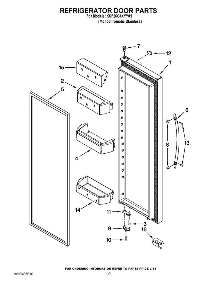 REFRIGERATOR DOOR PARTS Diagram and Parts List for KSF26C4XYY01  KitchenAid Refrigerator