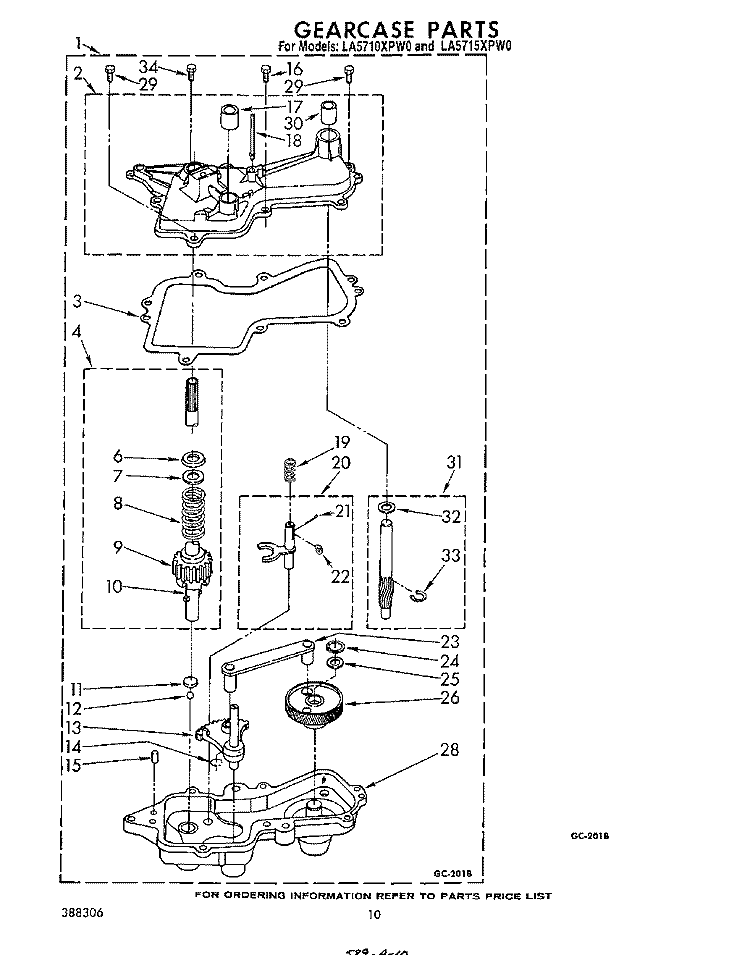 GEARCASE Diagram and Parts List for LA5715XPW0  Whirlpool Washer