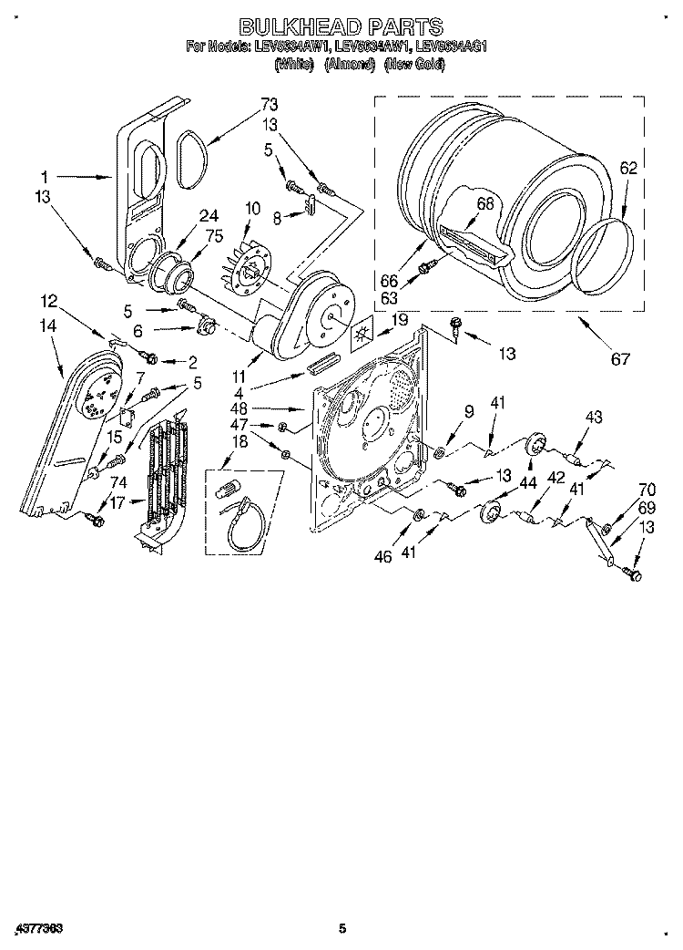SECTION Diagram and Parts List for LEV5634AW1  Whirlpool Dryer