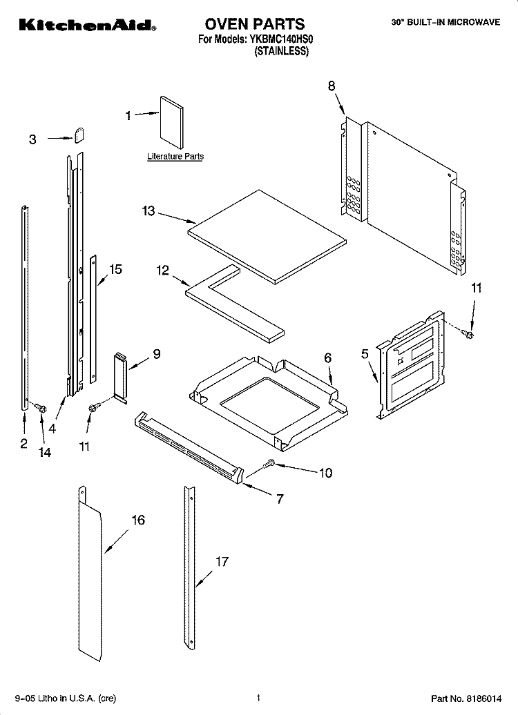 OVEN PARTS Diagram and Parts List for YKBMC140HS0  KitchenAid Microwave Oven Combo