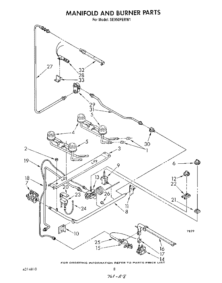 MANIFOLD AND BURNER Diagram and Parts List for SE950PERW1  Whirlpool Range