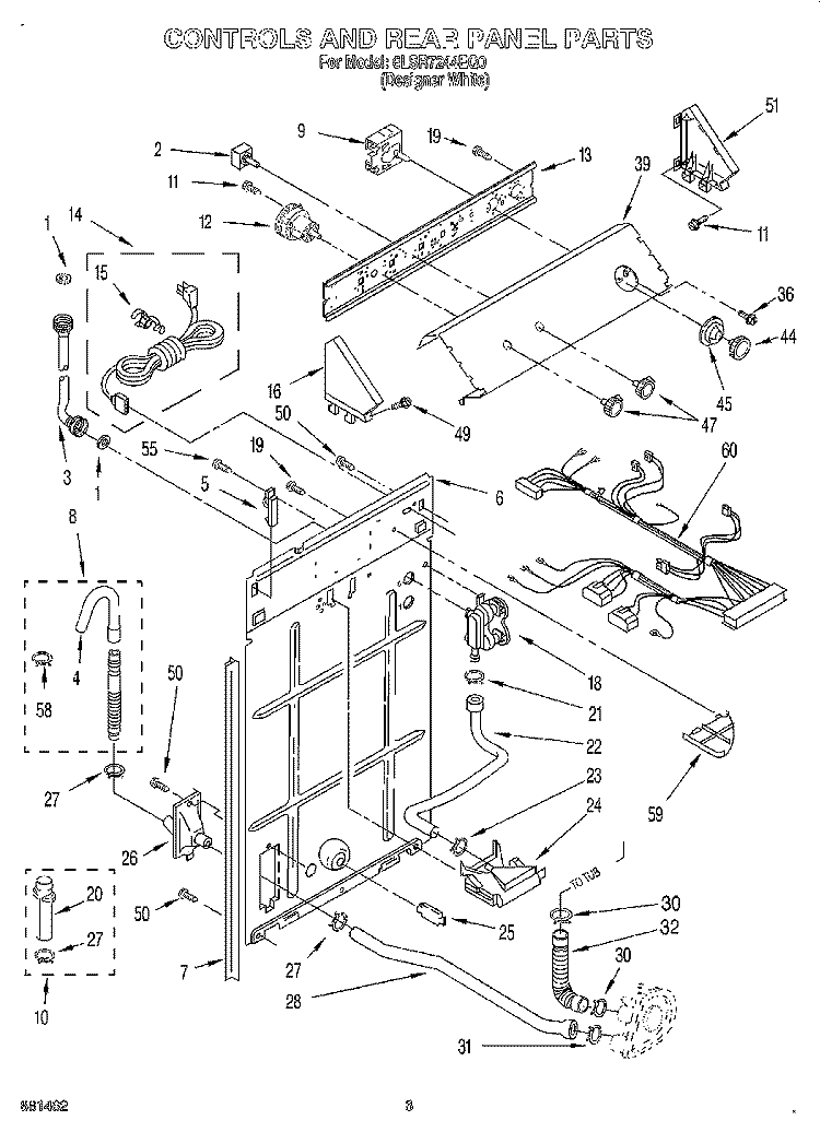 CONTROLS AND REAR PANEL Diagram and Parts List for 6LSR7244EQ0  Whirlpool Washer