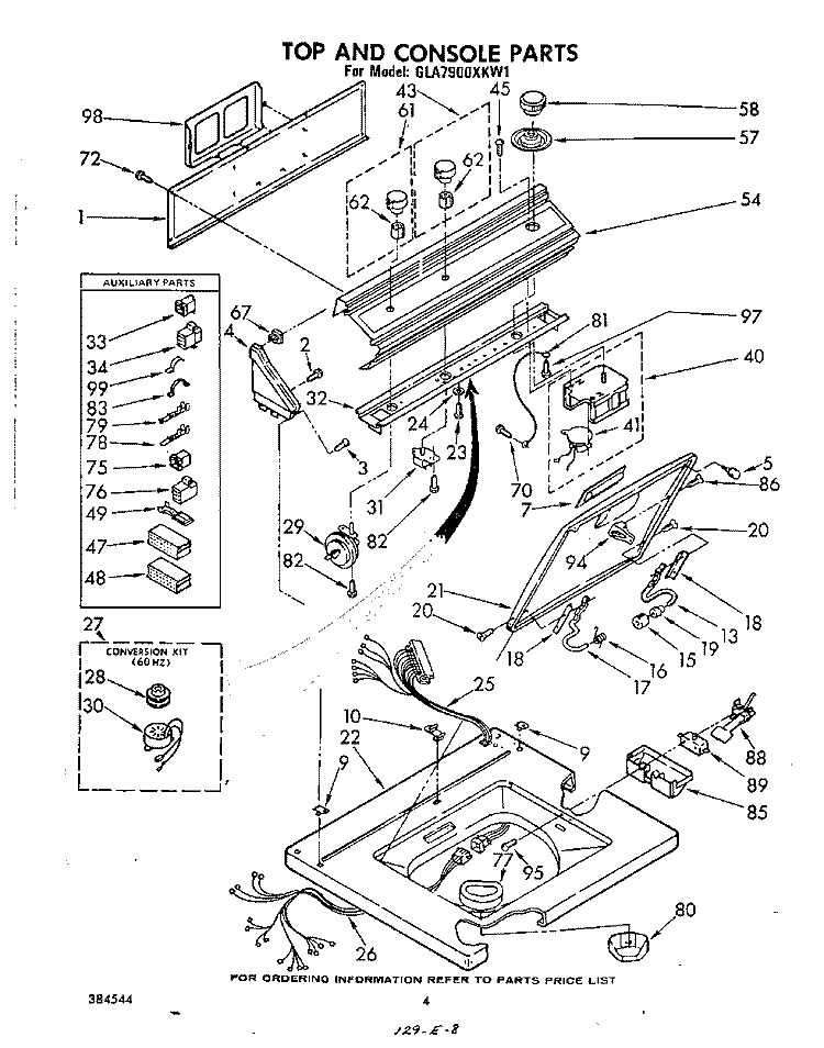 TOP AND CONSOLE Diagram and Parts List for GLA7900XKW1  Whirlpool Washer