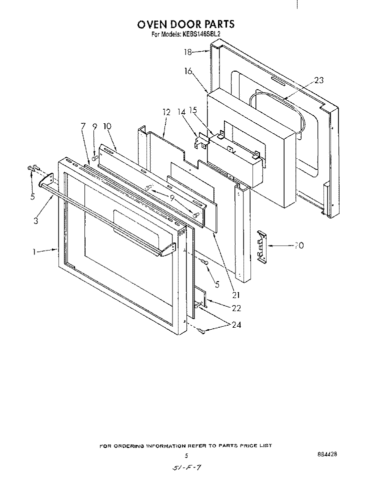 OVEN DOOR Diagram and Parts List for KEBS146SBL2  KitchenAid Wall Oven