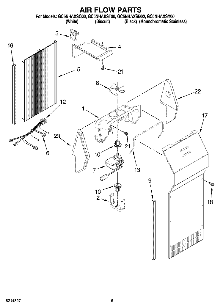 AIR FLOW PARTS Diagram and Parts List for GC5NHAXSY00  Whirlpool Refrigerator