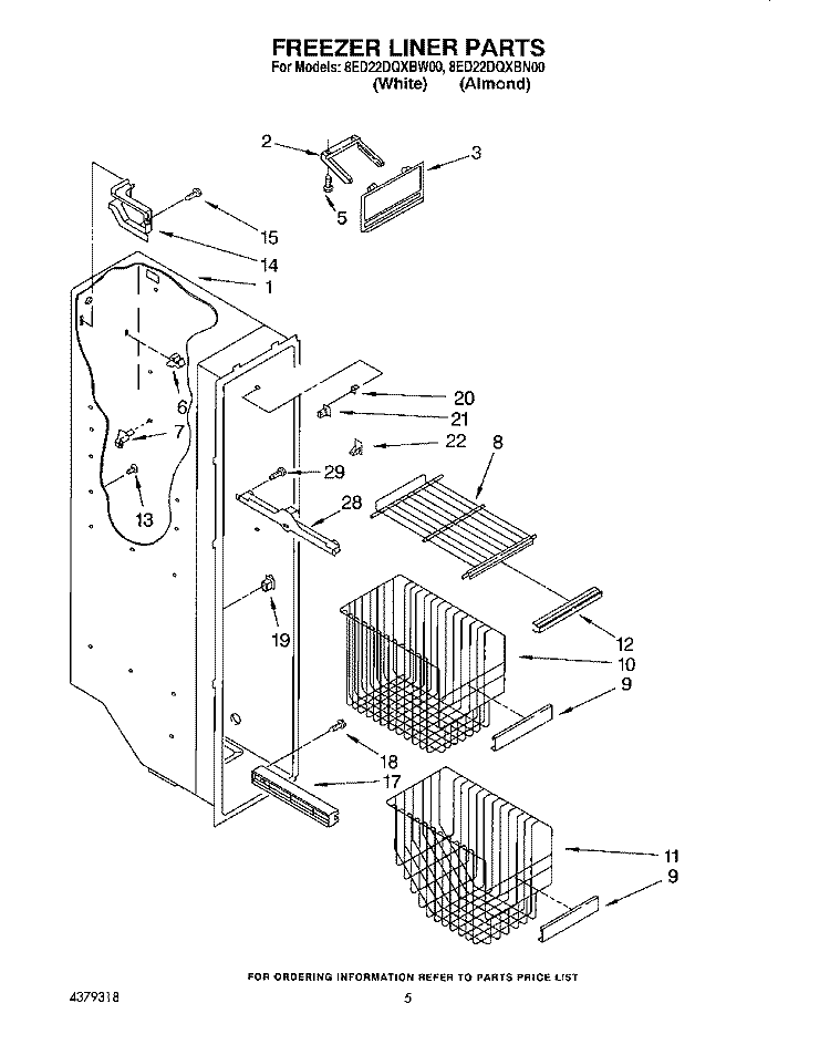 FREEZER LINER Diagram and Parts List for 8ED22DQXBN00  Whirlpool Refrigerator
