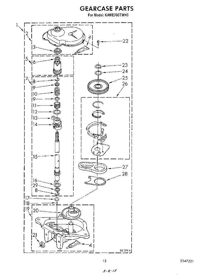 GEARCASE Diagram and Parts List for KAWE700TWH0  KitchenAid Washer
